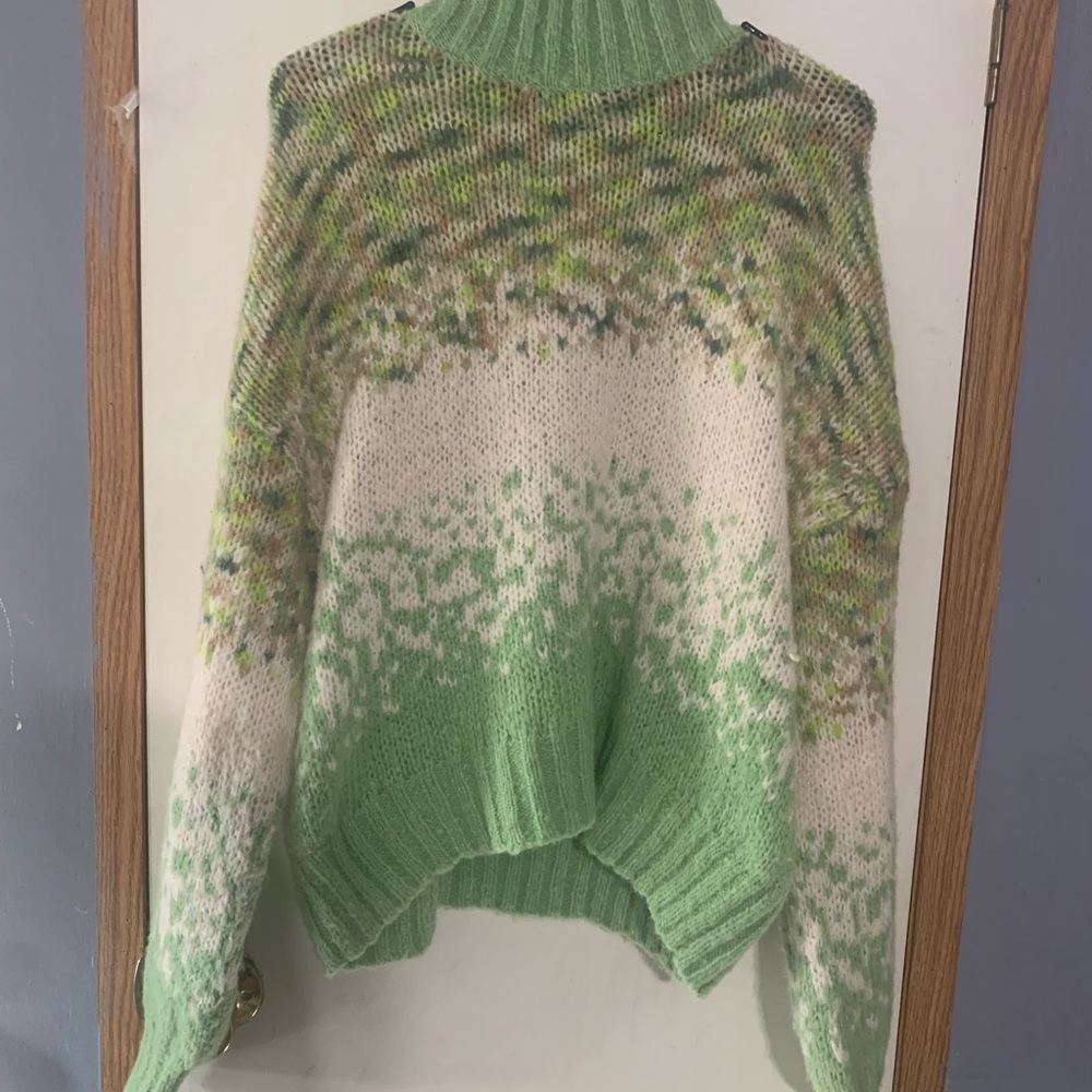 aerie Mint Green and Cream Ombre Turtleneck Sweater